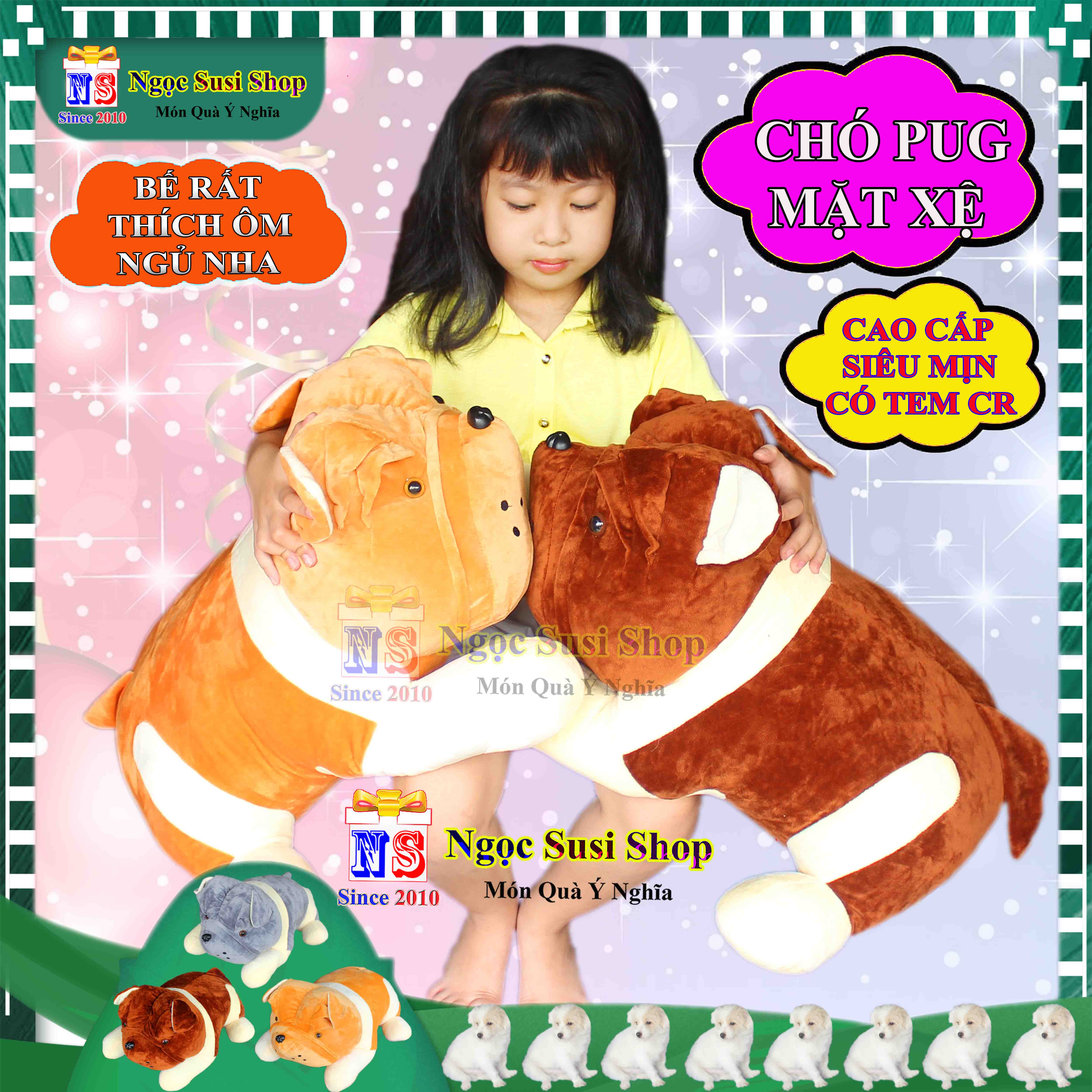 GỐI ÔM THÚ BÔNG CON CHÓ PUG MẶT XỆ SIÊU DỄ THƯƠNG CHO BÉ ÔM NGỦ - GẤU BÔNG HÌNH CON CHÓ PUG MẶT XỆ SIÊU ĐẸP