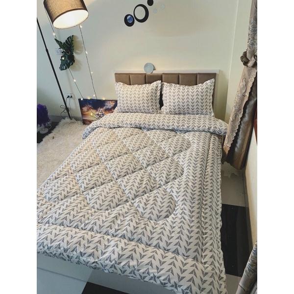 Bộ 5 món ga gối và chăn phao poly cotton trần bông dày loại 1 mềm êm được chọn mẫu