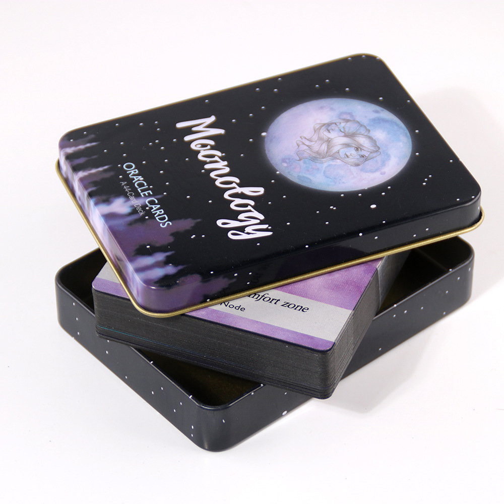 Bộ Bài Moonology Oracle Hộp Thiếc Mạ Cạnh Đen 44 Lá Tặng File HD Tiếng Anh