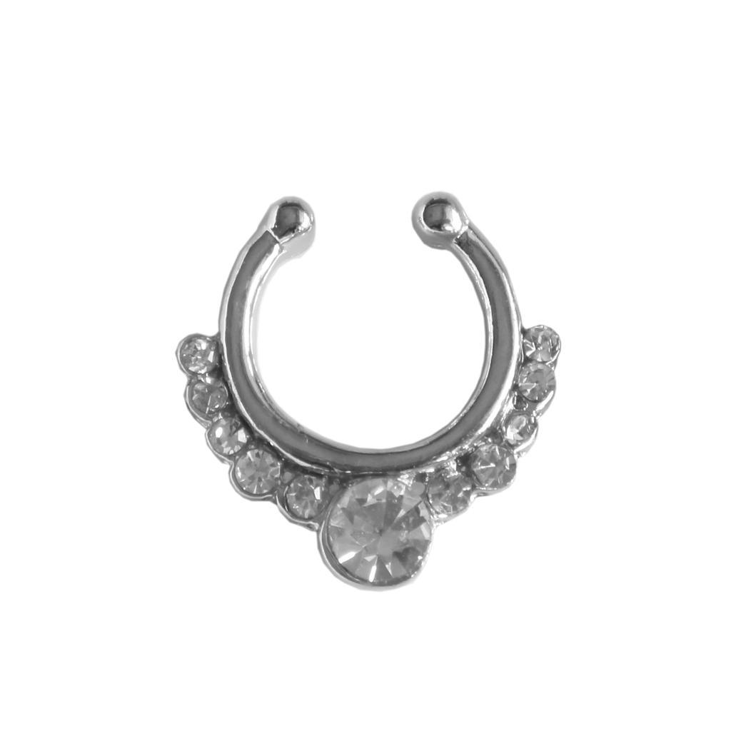 Crystal Rhinestone Fake Septum Clicker Non Piercing Hanger Clip On Nose Ring