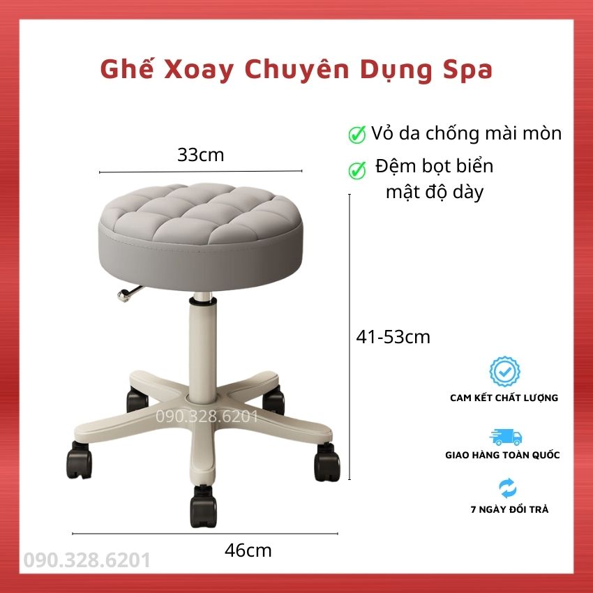 Ghế Tròn Xoay Chuyên Dụng Cho Spa, Salon Trang Điểm, Thẩm Mỹ Viện, Ghế Đệm Da Cao Cấp