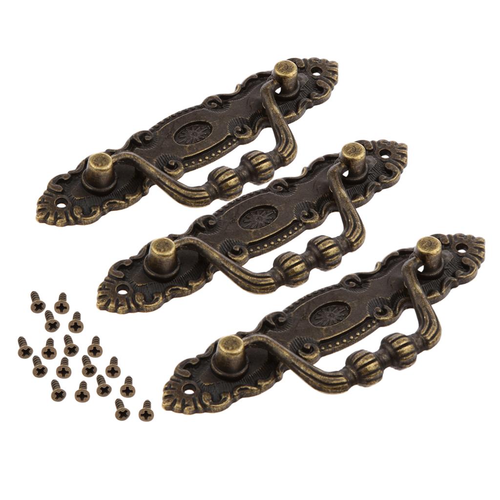 3Pc Retro Furniture Pull Handles for Drawer Door Cabinet Dresser Jewelry Box