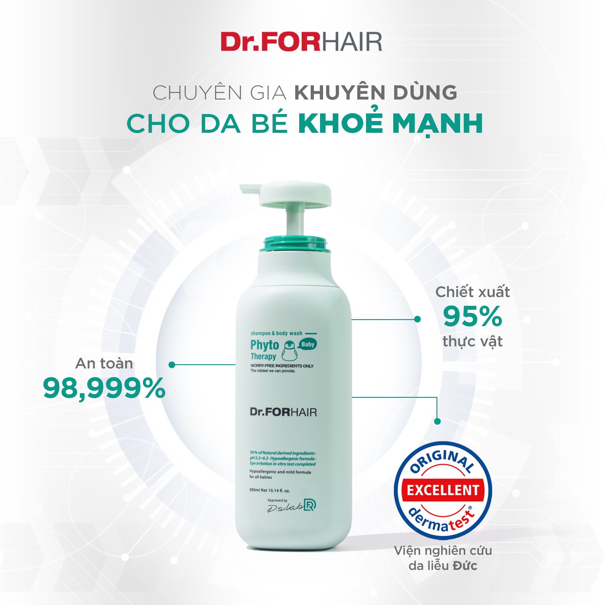 Sữa tắm gội cho bé 2 trong 1 chiết xuất thực vật Dr.FORHAIR Phyto Therapy Baby Shampoo and Body Wash 300ml