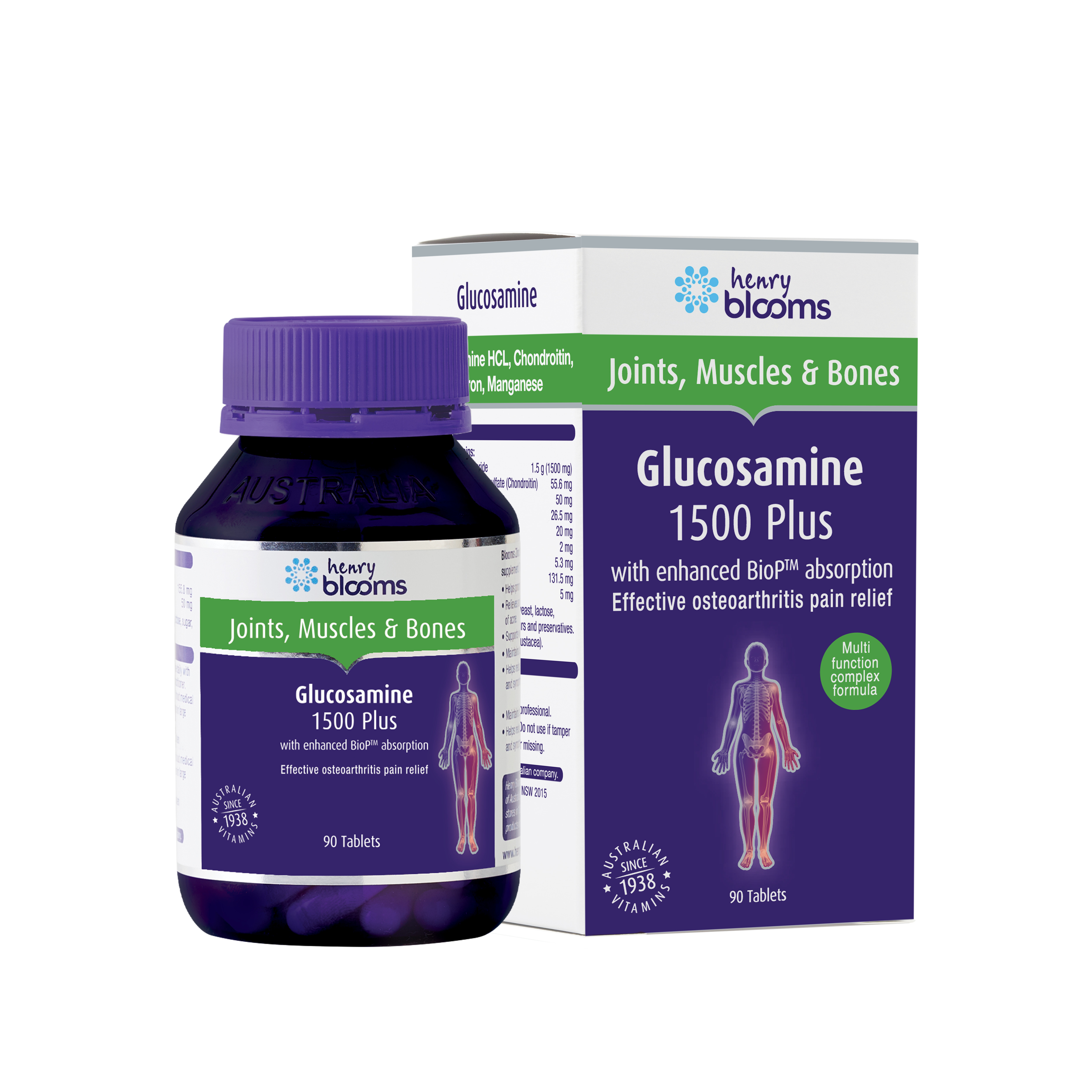 Viên Uống Henry Blooms Glucosamine 1500 Plus Bổ Xương Khớp Giúp Giảm Đau Nhức Xương Khớp Hiệu Quả đến từ Úc