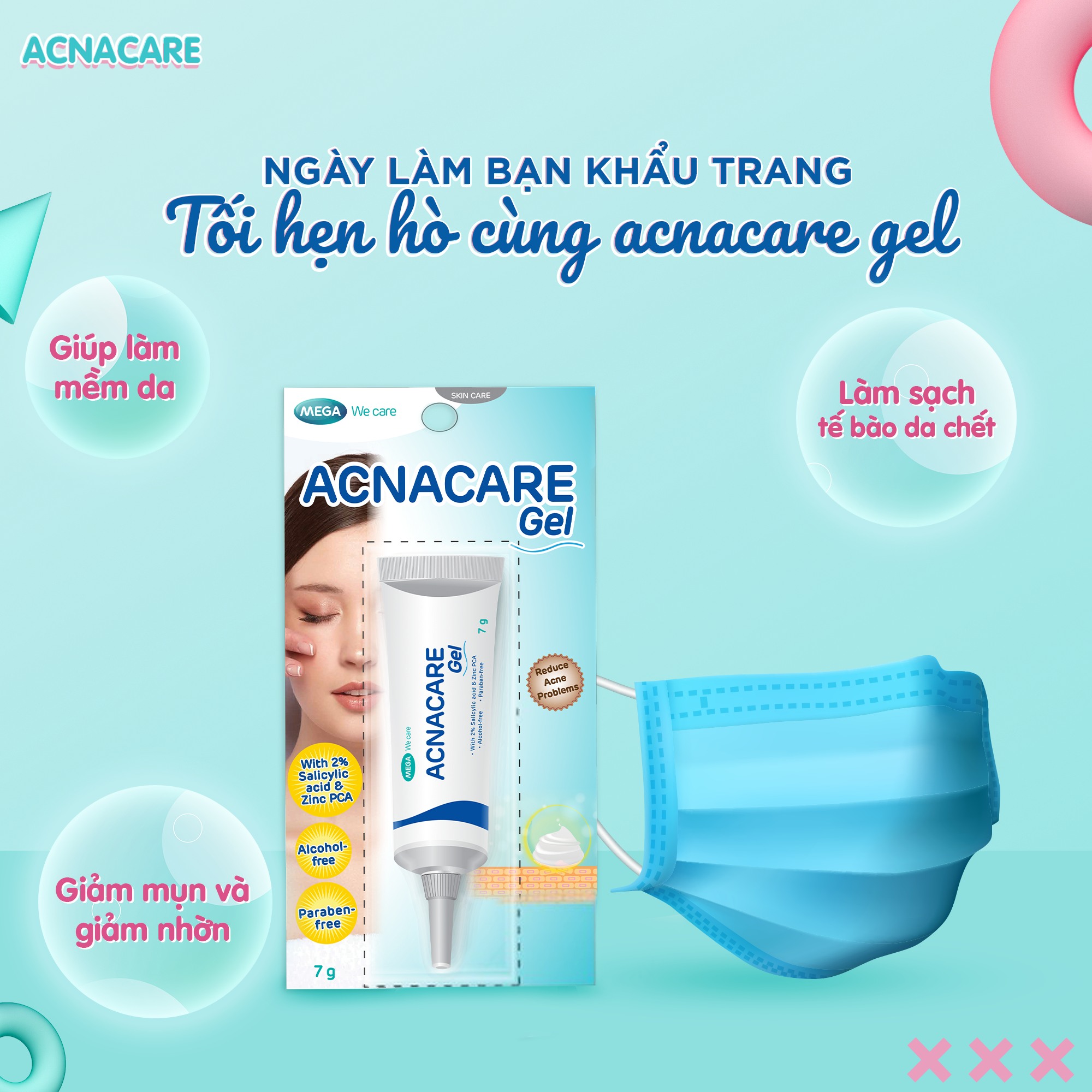 Gel giảm mụn, giảm nhờn, sạch tế bào chết, mềm da - ACNACARE GEL Mega We Care (7g)