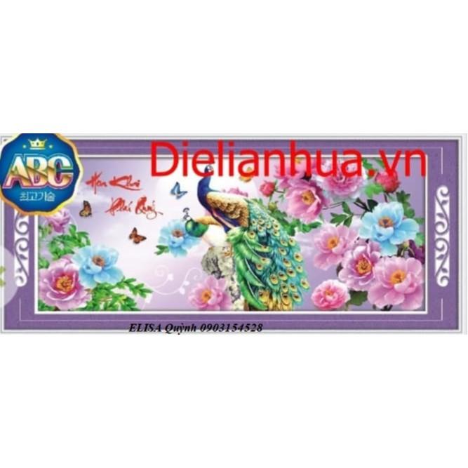Tranh đá công xanh hoa khai phú quý DF528 - kích thước: 111 * 50cm.