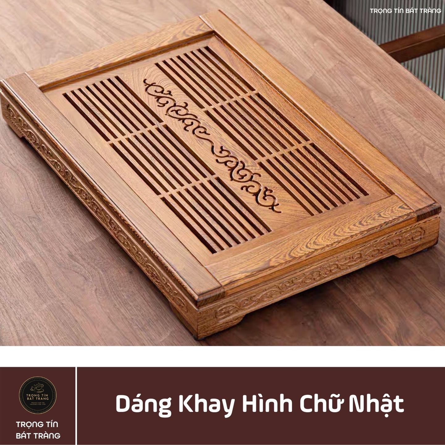 KT 33 Khay Trà Tre Cao Cấp Chữ Nhật Kích Thước 57*37*7