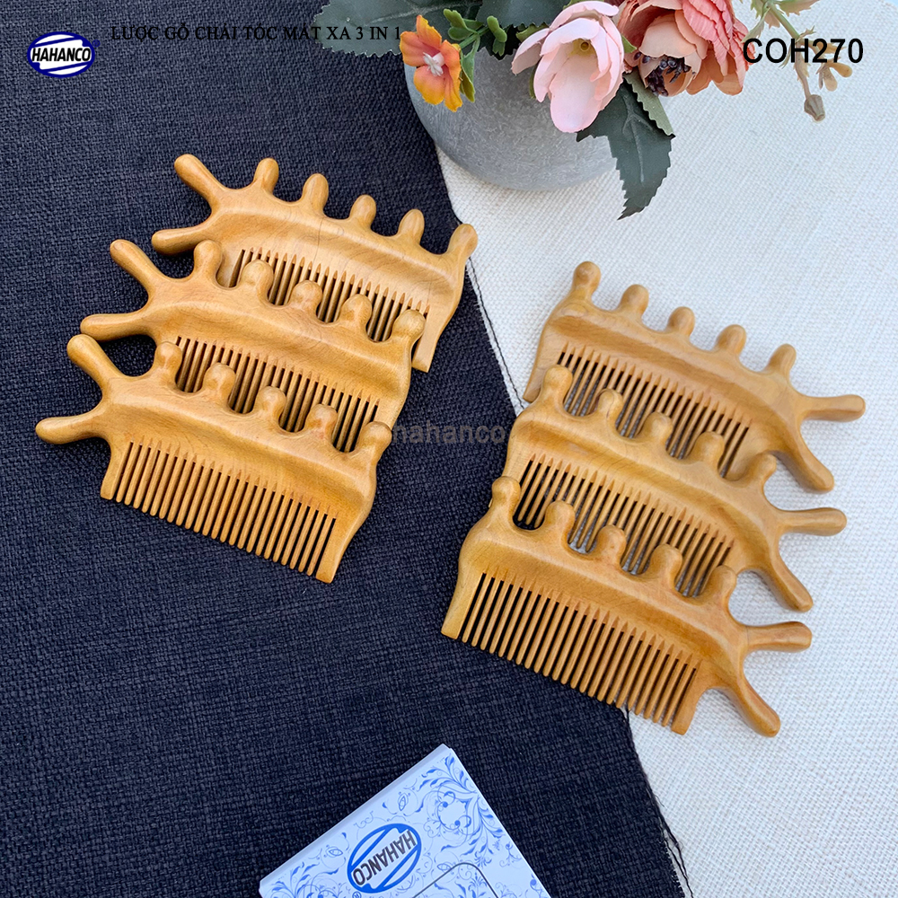 Lược Gỗ Thơm Massage Đa Năng HAHANCO Mát Xa Bấm Huyệt Chăm Sóc Toàn Thân - COH270