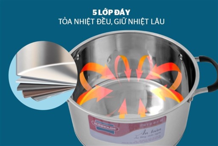 Bộ 3 Nồi Inox 5 Đáy Vung Kính Bếp Từ Sunhouse SH891
