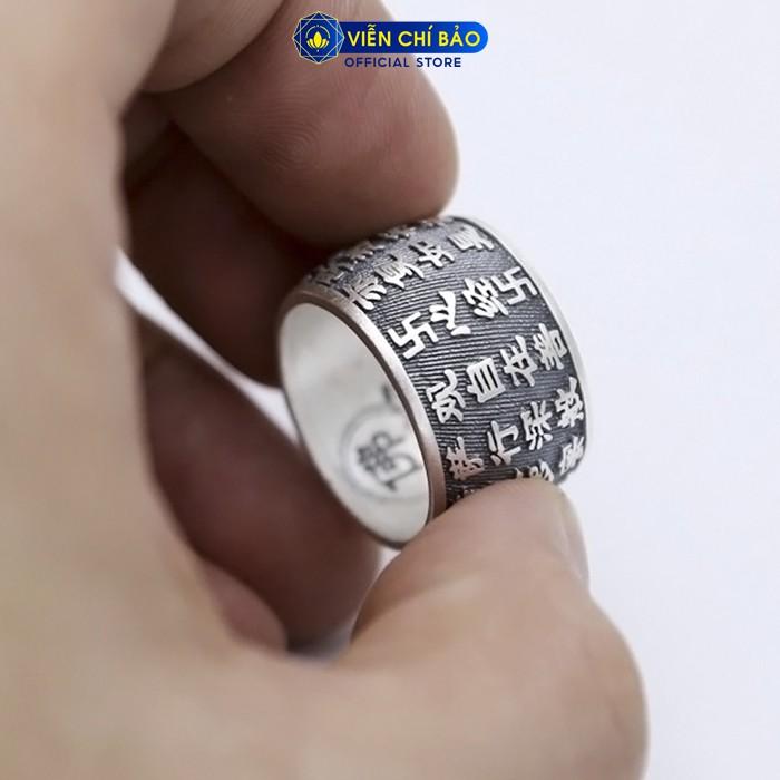 Nhẫn bạc nam Bát Nhã Tâm Kinh liên hoa khắc chữ nổi chất liệu bạc Thái 925 thương hiệu Viễn Chí Bảo N100278