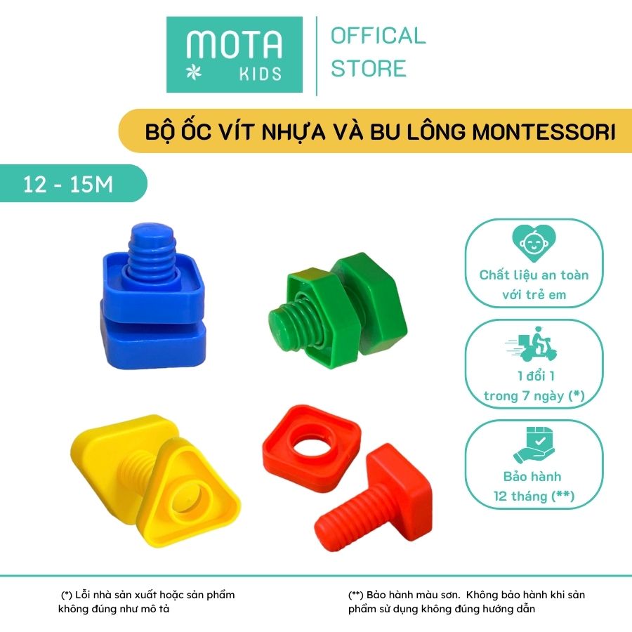 Bộ ốc vít nhựa và bu lông cho bé từ 12-15 tháng Montessori Mota - Hàng chính hãng