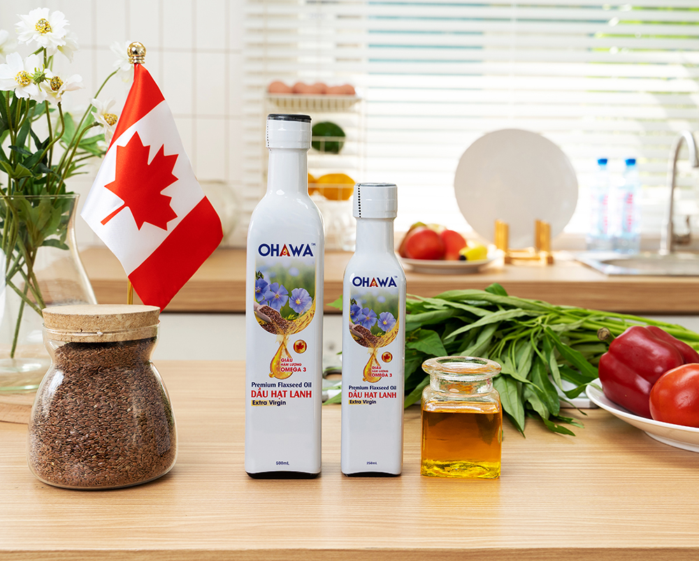 Dầu hạt lanh ép lạnh bền nhiệt OHAWA - Nhập khẩu Canada - Giàu Omega 3 - Hữu cơ - Lành mạnh - Phù hợp Eat Clean, Trộn salad - Cho bé ăn dặm - Chai 250ml