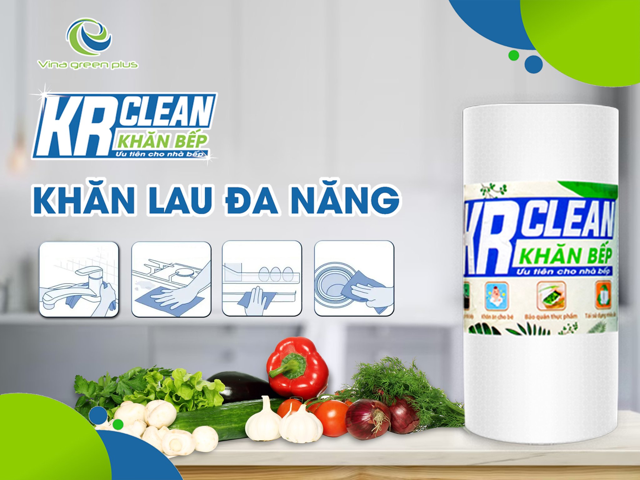 Khăn giấy lau bếp đa năng Krcean Trắng - Khổ 20x25 - Siêu dai/ Tiện lợi