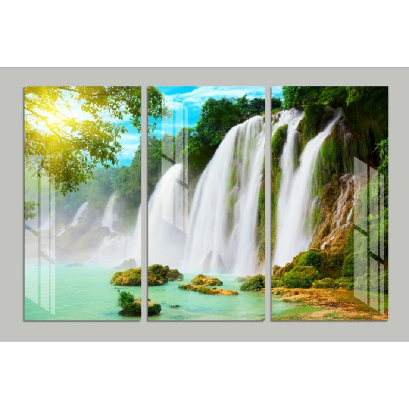 Tranh bộ 3 Bức - Tranh treo phòng khách-Tranh treo tường Sơn Thủy Hữu Tình ST 02/Gỗ MDF cao cấp phủ kim sa/ Chống ẩm mốc, mối mọt/Bo viền góc tròn