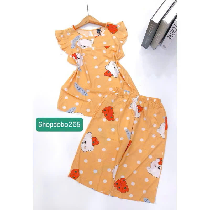 Đồ bộ nữ,đồ ngủ mặc nhà lửng tay cánh tiên vải lanh mềm,mát BL 169 hoạ tiết dễ thương size 45-70kg