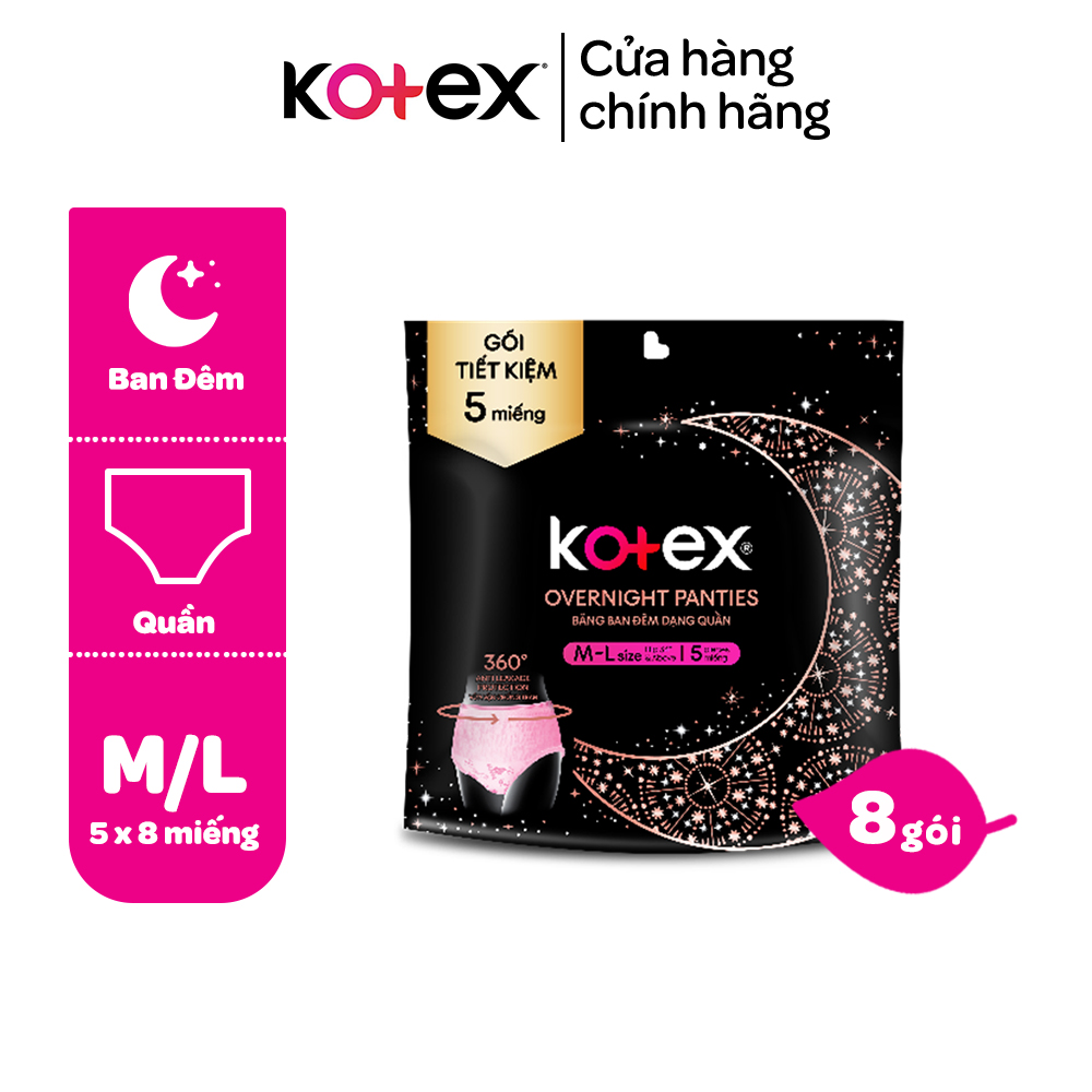 Thùng 8 gói BVS Kotex Ban Đêm Dạng Quần cỡ M/L 5 miếng