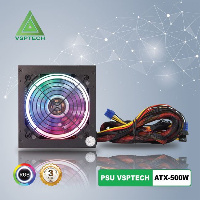 Nguồn VSPTECH ATX-500W LED - HT - HÀNG CHÍNH HÃNG