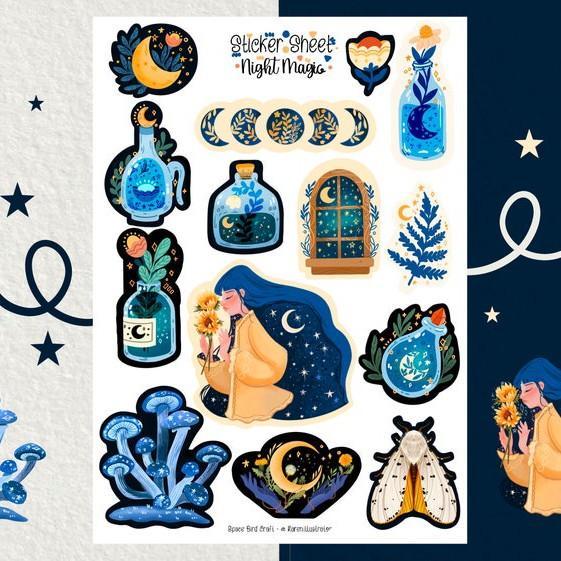 Sticker sheet night magic - chuyên dán, trang trí sổ nhật kí, sổ tay | Bullet journal sticker - unim060