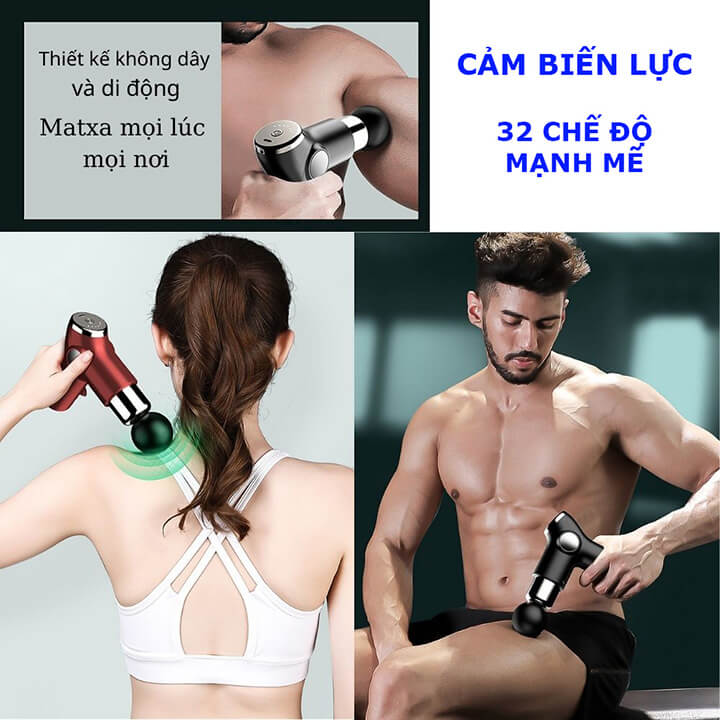 Máy Massage Cầm Tay Mini Cảm Ứng Lực, Máy Mát Xa Toàn Thân Với 4 Đầu Massage Và 32 Cấp Độ Màn Hình Led - KH515