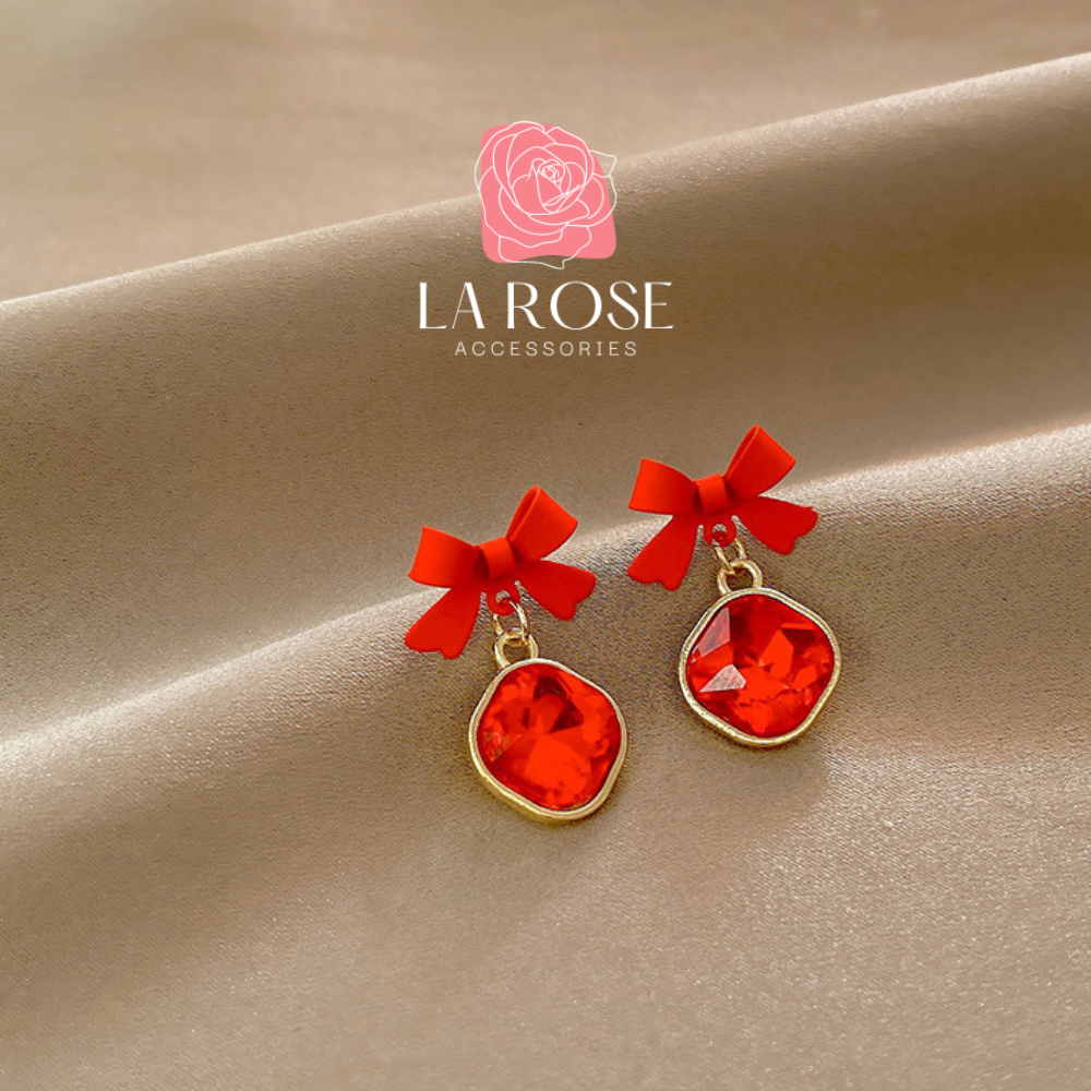 Bông tai đỏ La Rose làm từ bạc 925 thời trang