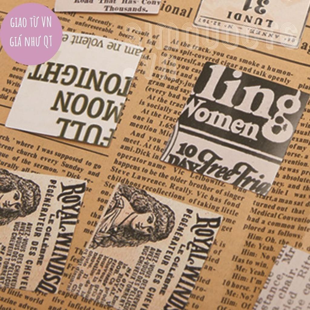 Hộp 46 sticker nhãn dán đáng yêu trang trí điện thoại vật dụng học tập gia đình Vintage Newspaper ST128