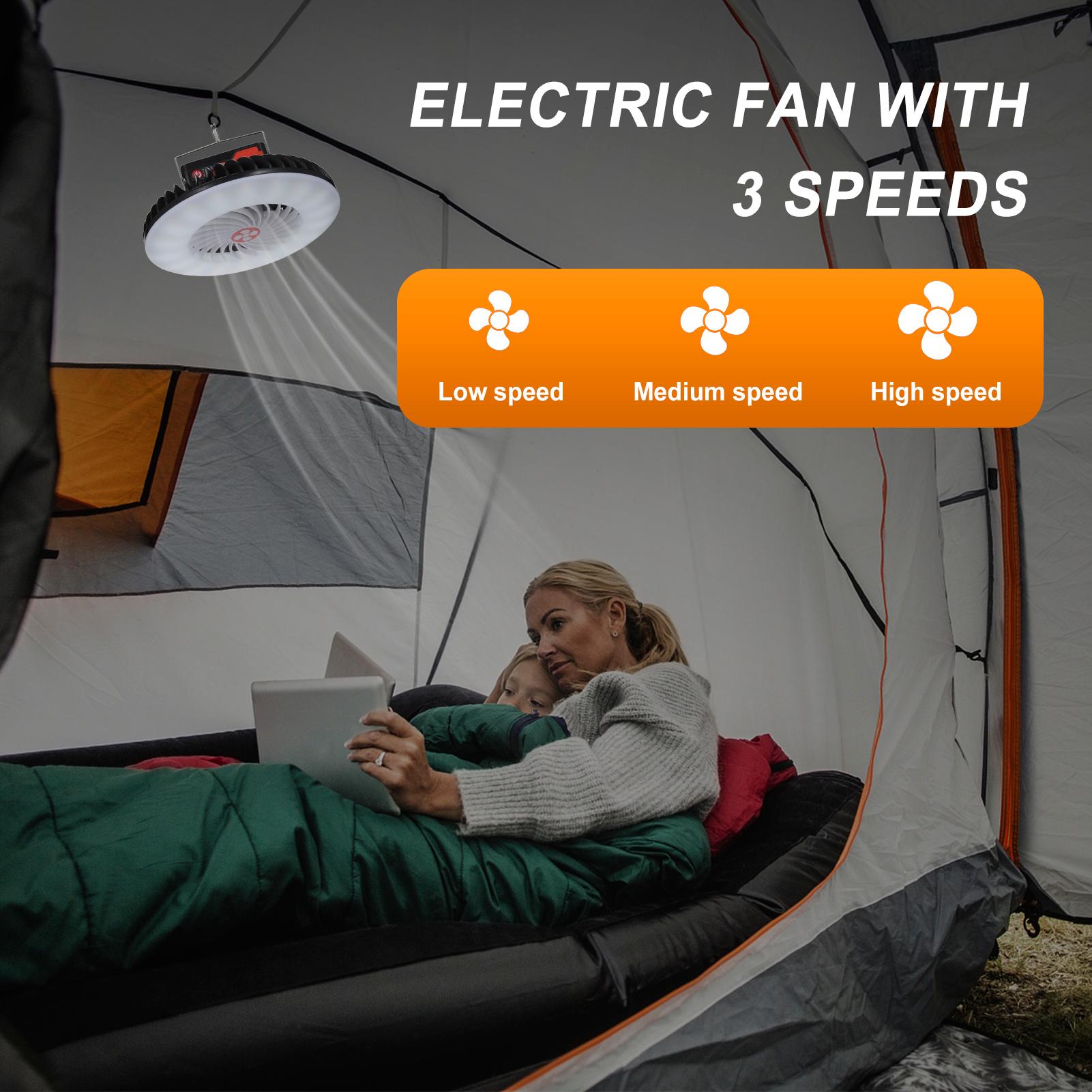 Portable Camping Lantern with Fan Solar USB Rechargeable LED Tent Light Lamp for Outdoor Hurricane Emergency
