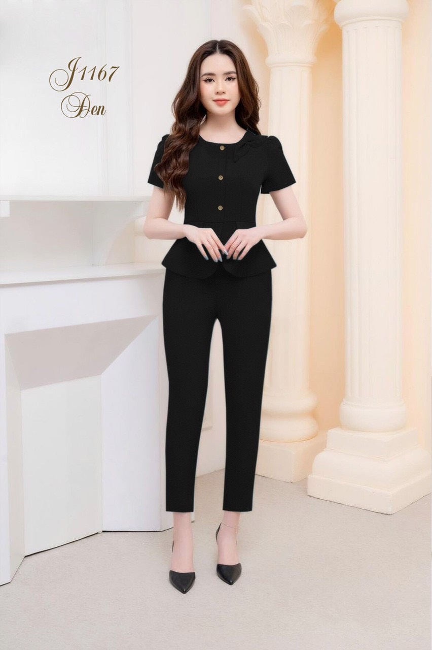 Sét nguyên bộ quần dài áo đính nơ xinh xắn
