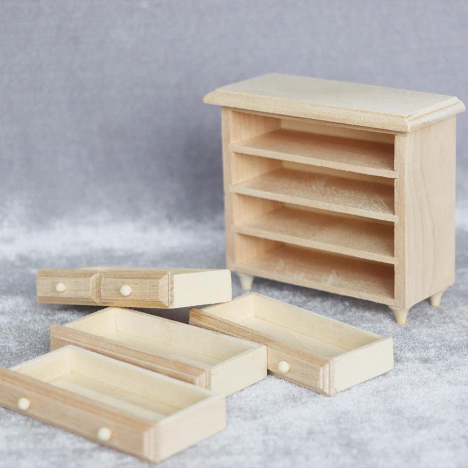 2PCS 1/12 Scale Dolls House Wood Wash Basin Cabinet Bathroom Decoration Accessory