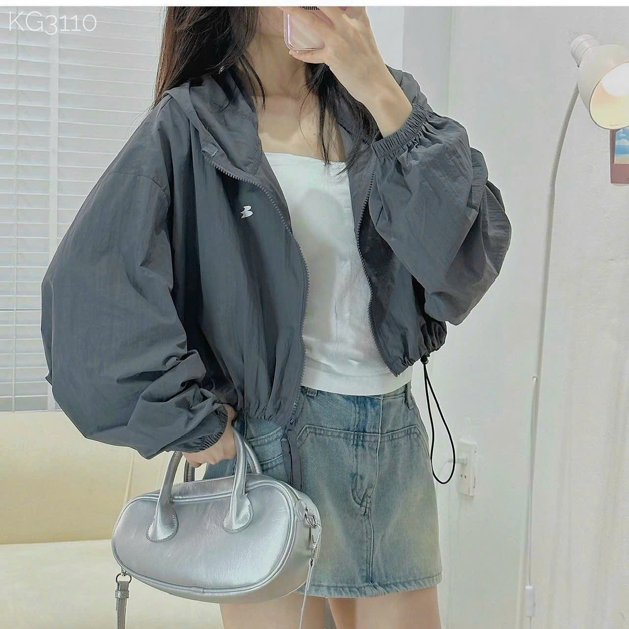 Áo khoác dù THÊU LOGO Nam Nữ form lửng unisex dù trượt nước 1 lớp ulzzang Siêu chất