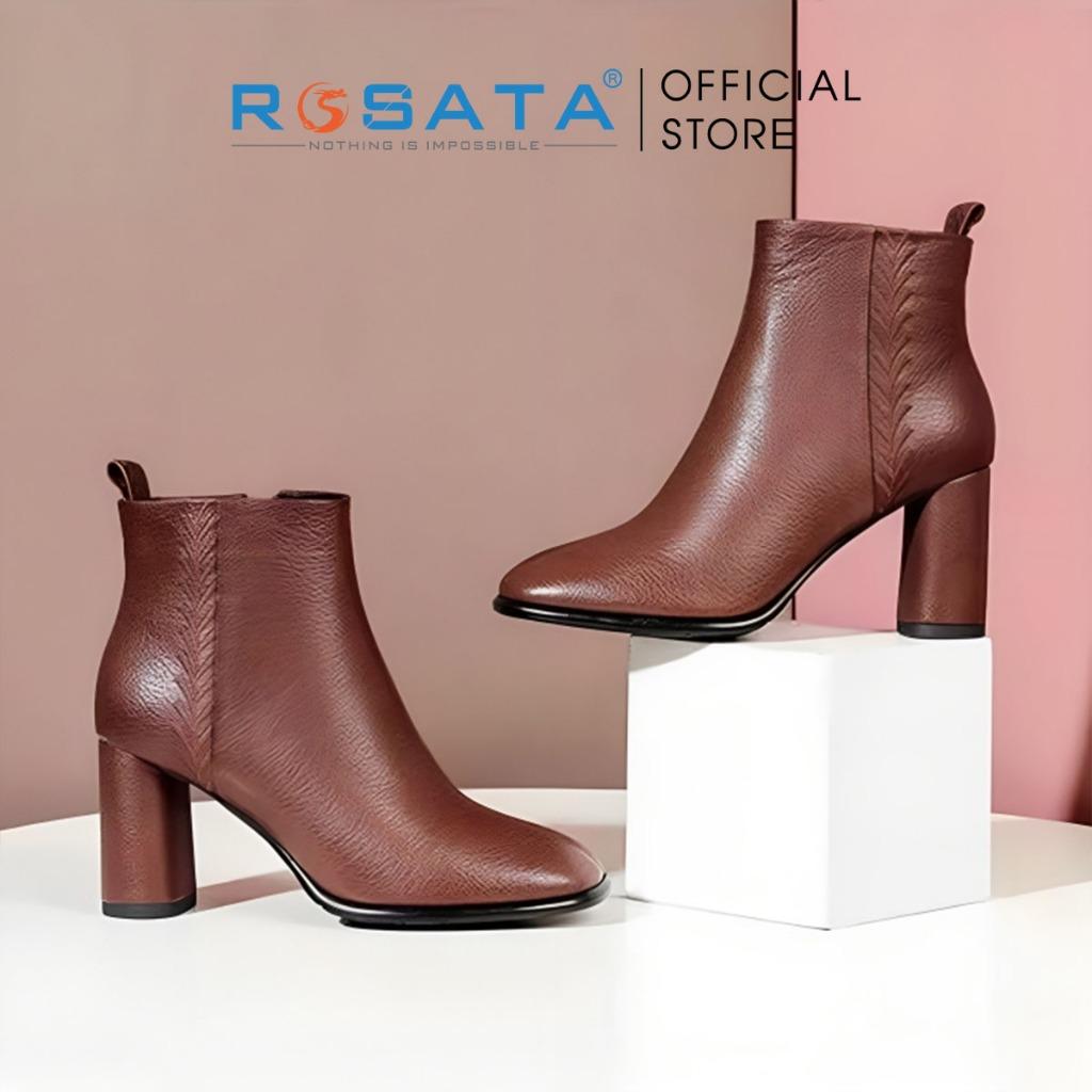 Giày bốt nữ cổ cao đế vuông 7 phân mũi nhọn khóa kéo ROSATA RO307 ( BẢO HÀNH 12 THÁNG ) - Nâu