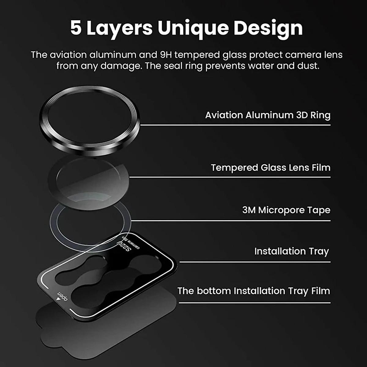 Tấm dán kính cường lực Camera cho SamsungGalaxy S25 Ultra / S23 Ultra / S24 Ultra hiệu KUZOOM AR - công nghệ kế dính tự động, mặt kính AGC sắc nét với độ cứng 9H, trang bị khung tự dán dễ dàng tự dán ở nhà - Hàng nhập khẩu