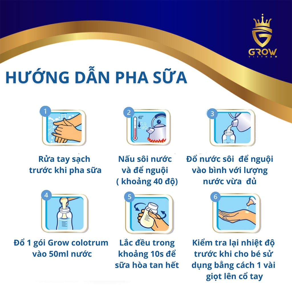 Combo 3 hộp sữa non Grow Colostrum Hộp 20 gói x 10g giúp bé phát triển chiều cao trí não, bổ sung dinh dưỡng khoáng chất