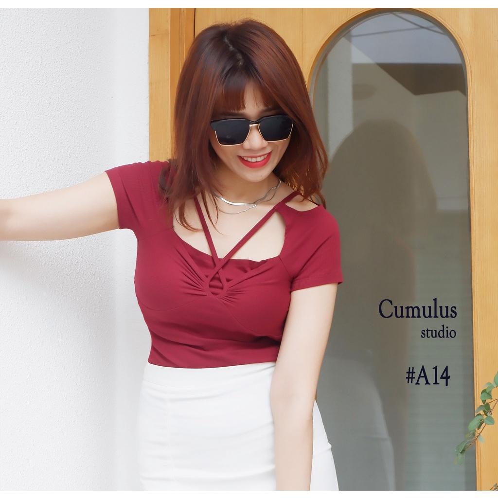 Áo thun ngắn tay phối dây Cumulus chất thun gân lụa A14