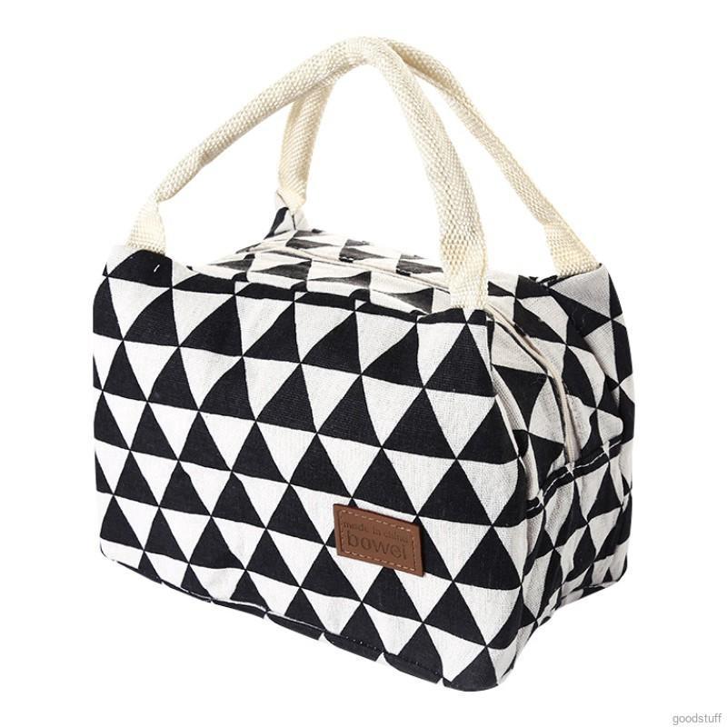 Túi đựng hộp đồ ăn xách tay mang đi picnic in họa tiết cá tính bằng cotton lanh