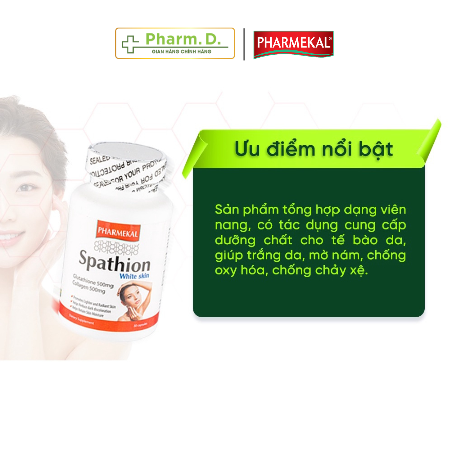 Viên Uống Trắng Da, Hỗ Trợ Điều Trị Nám Chống Oxy Hóa Spathion PHARMEKAL Dạng viên