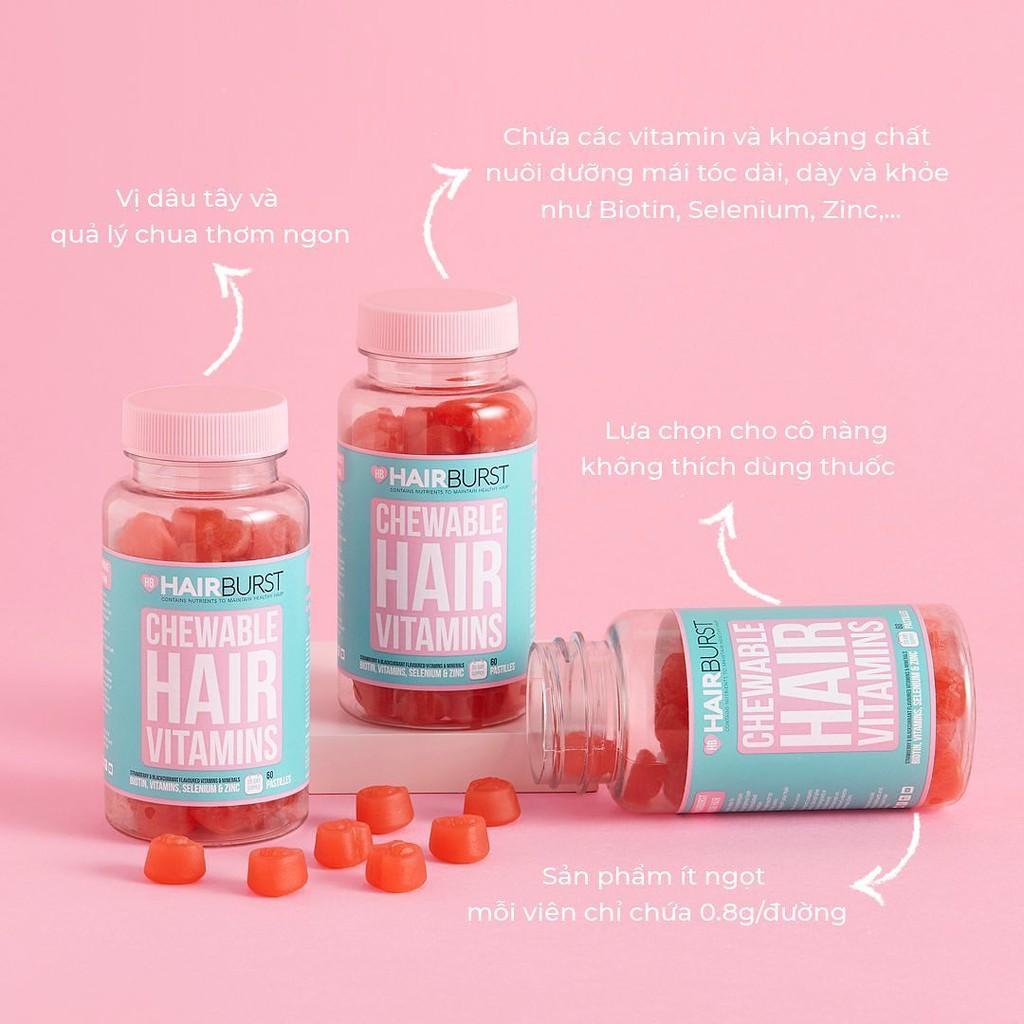 Combo chăm sóc tóc set gội xả travel + xịt dưỡng + kẹo dẻo Hairburst 60ml/chai + 125ml + 60 viên