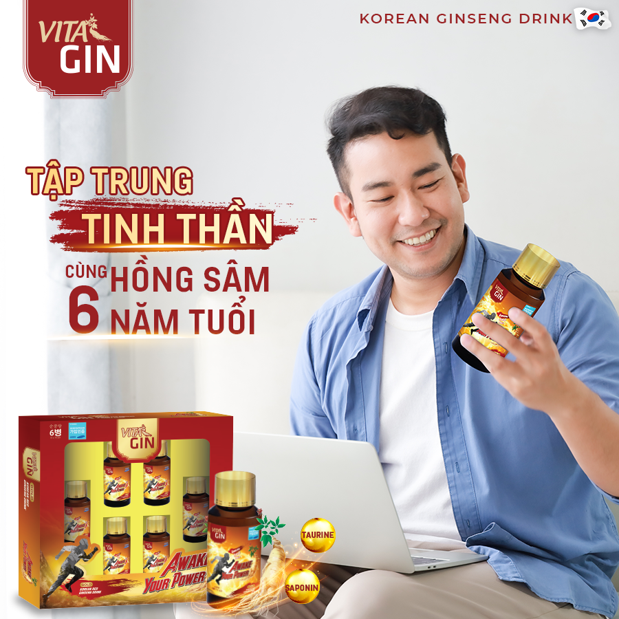 Nước Hồng Sâm Hàn Quốc VITAL GIN GOLD (6 chai x 75ml)