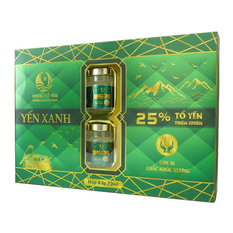 TỔ YẾN CHƯNG ĐƯỜNG PHÈN - YẾN XANH (25% TỔ YẾN) - HỘP 6 LỌ