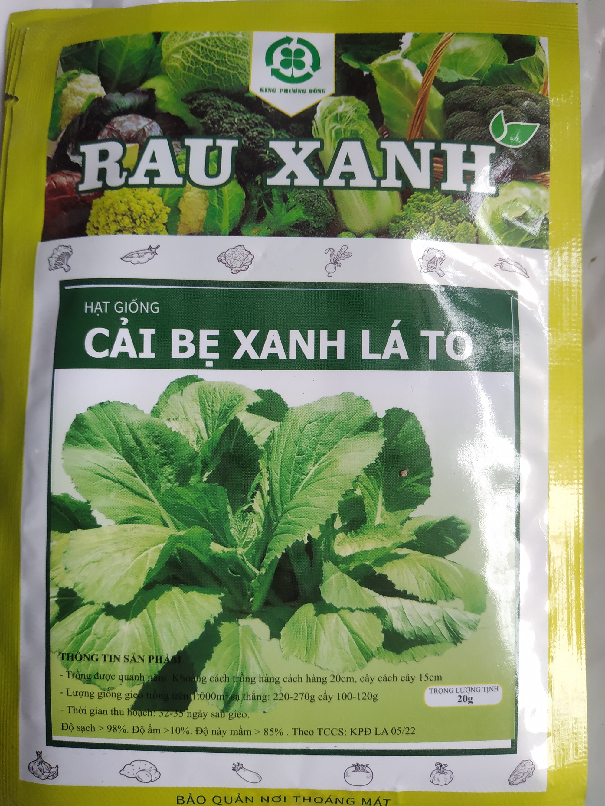 Hạt giống CẢI BẸ XANH LÁ TO - gói 20 gram