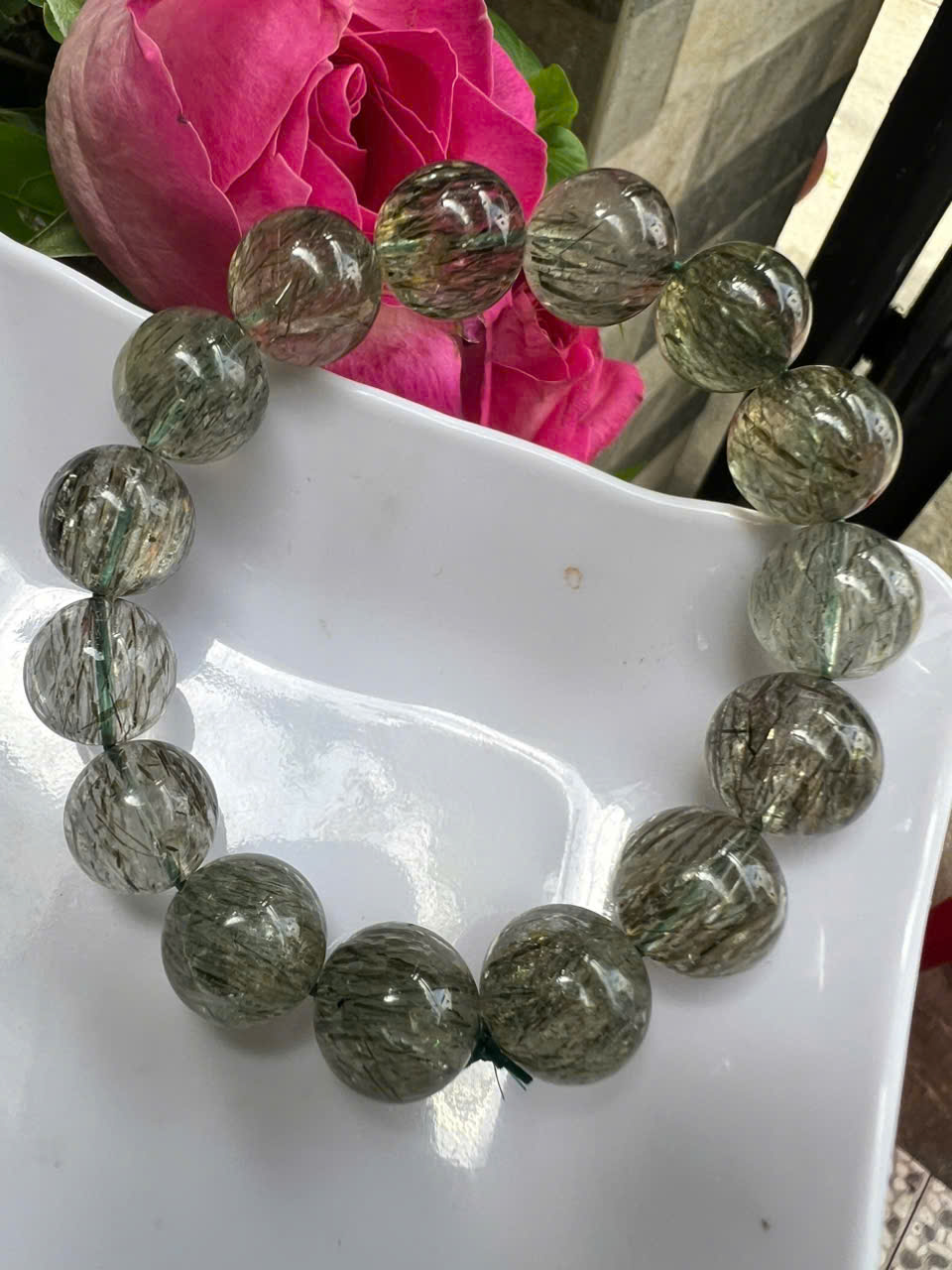 ️ Vòng Tay Chuỗi Nam Vip Size Hạt 14mm Đá Thạch Anh Tóc Xanh Tự Nhiên Trong Bóng Mượt Hợp Các Anh Nam mệnh Mộc Hỏa Thủy đeo đẹp may mắn tốt cho sức khỏe công việc hanh thông ạ