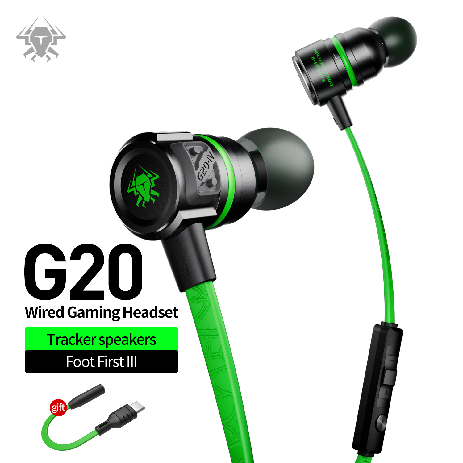 Tai nghe Game thủ, tai nghe in ear gaming Plextone G20 mẫu mới 2019 dây dẹt chống rối, Jack 3.5mm chữ L chống gẫy, Microphone Built in Filter Circuit – Hàng Chính Hãng