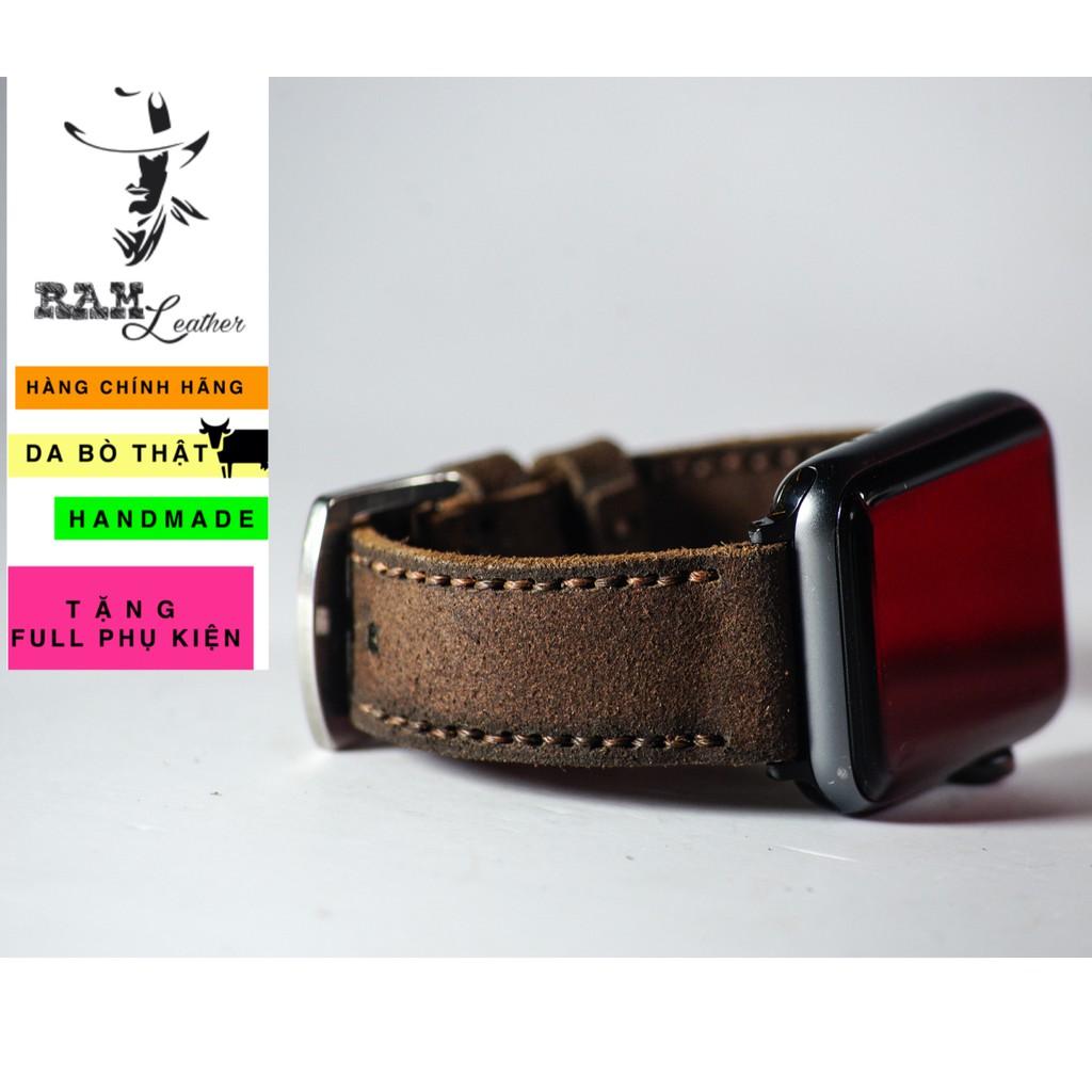 Dây đồng hồ da bò handmade bền chắc cao cấp RAM Leather vintage - tặng khóa chốt và cây thay dây