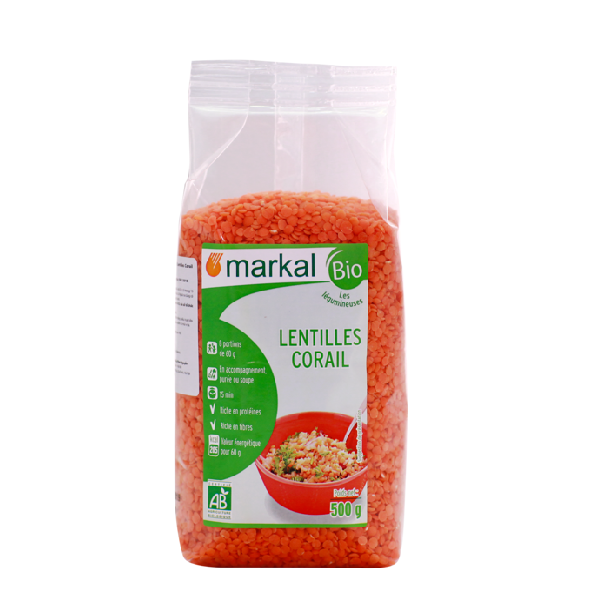 Đậu lăng đỏ cam san hô hữu cơ Markal Red Lentils 500g