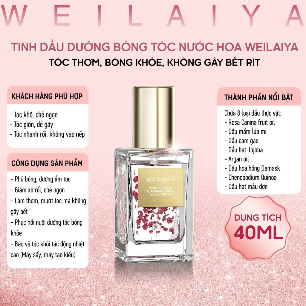 Dầu Dưỡng Tóc Tinh Chất Hoa Hồng Hương Nước Hoa Weilaiya 40ml