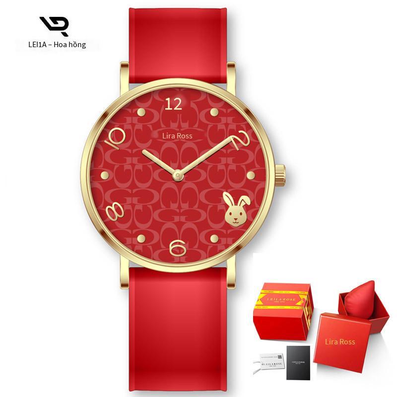 Phong cách mới nhất thỏ năm cung hoàng đạo đồng hồ năm sinh năm nhỏ đồng hồ màu đỏ thời trang chống thấm nước hoa văn sunburst đồng hồ thạch anh nữ đồng hồ