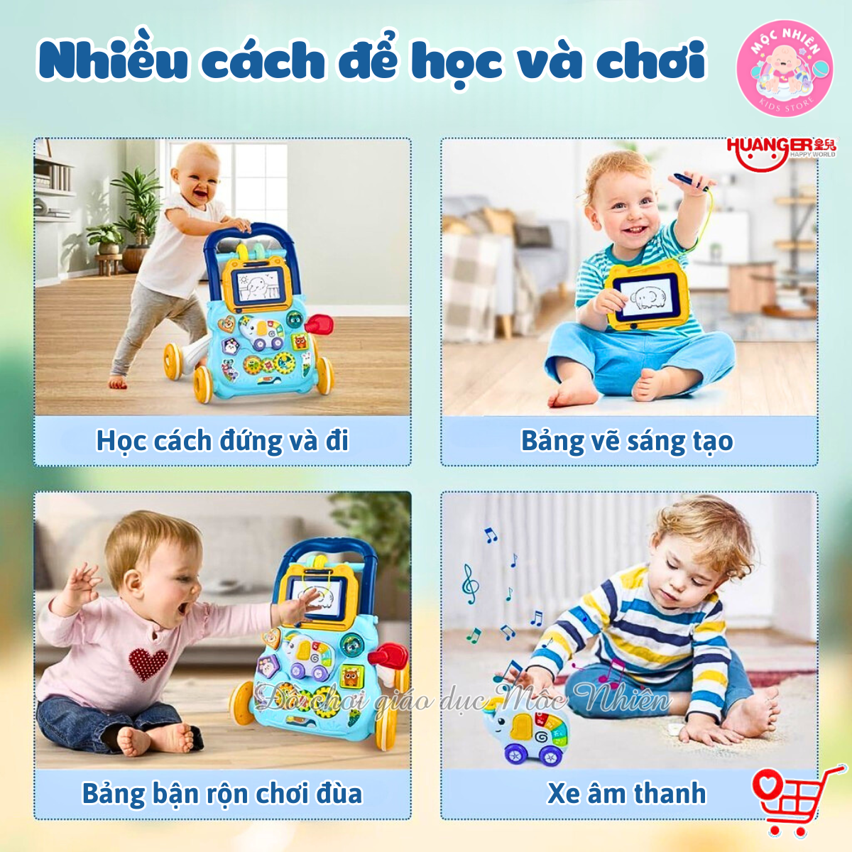 Đồ Chơi Xe Tập Đi 2 in 1 Cho Bé - Có Nhạc, Kèm Đàn Mini Hình Con Voi - Huanger HE0810