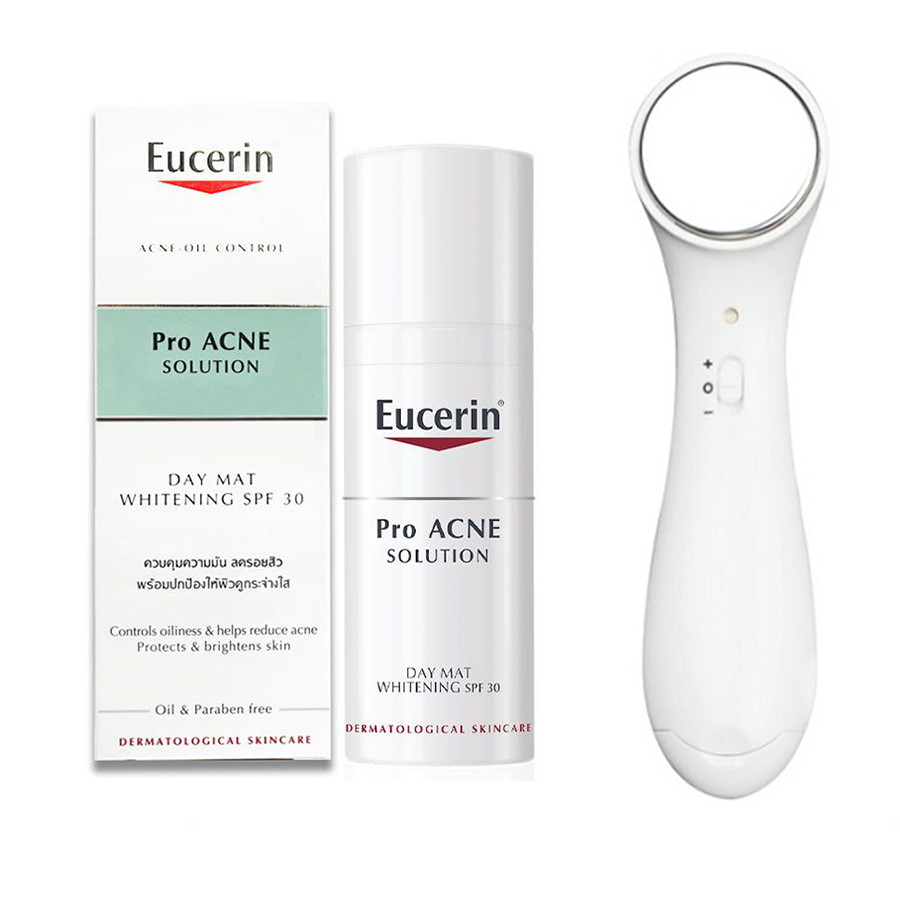  Kem dưỡng giúp giảm mụn, dưỡng trắng da Eucerin ProAcne Day Mat Whitening SPF30 50ml + Tặng máy massage mặt ion