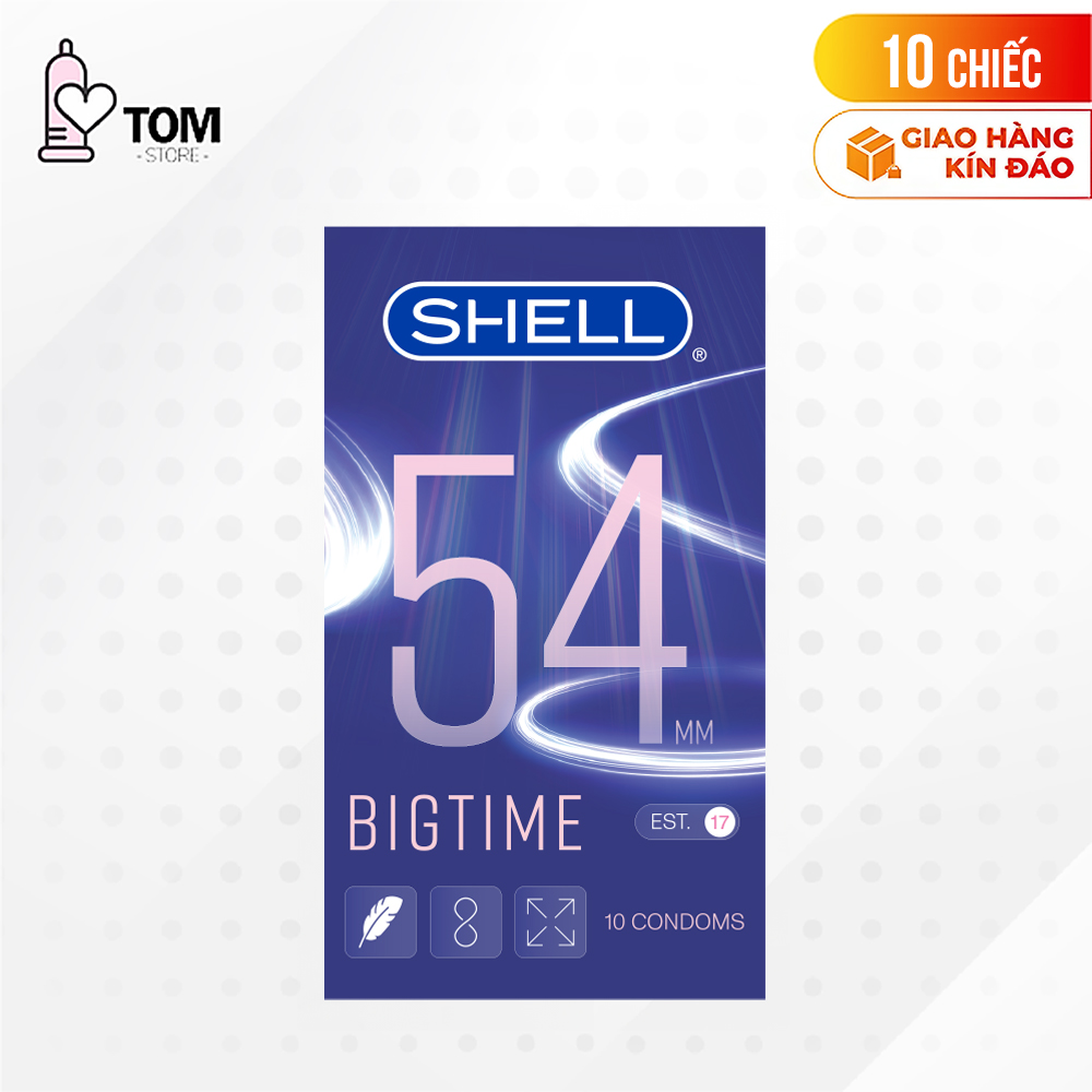 Bao cao su Shell Bigtime - Size 54mm, siêu mỏng, kéo dài thời gian - Hộp 10 cái