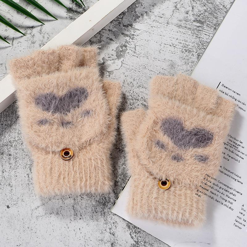 Giá thấp nhất mùa thu và mùa đông mới móng vuốt mèo tình yêu găng tay sinh viên ấm áp toàn tay găng tay dệt kim trò chơi găng tay màn hình cảm ứng