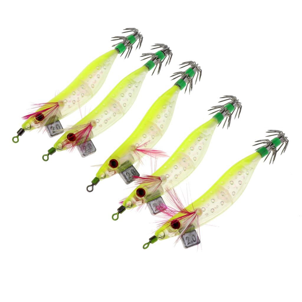 5pcs Luminous Squid Jigs Saltwater Fishing Lures Octopus Squid Hooks